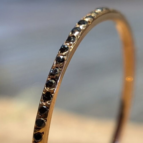 18K Rose Gold Ring with 57 Black Natural Diamonds, Size 58