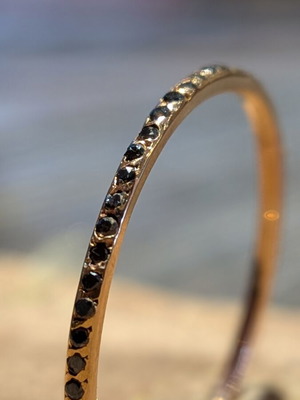 18K Rose Gold Ring with 57 Black Natural Diamonds, Size 58