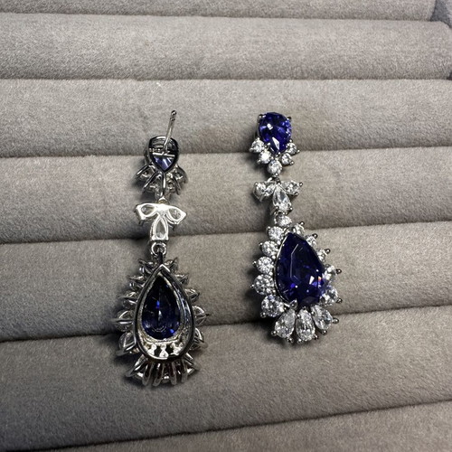 925 Sterling Silver Drop Earrings like new with lab-grown tanzanites and moissanites