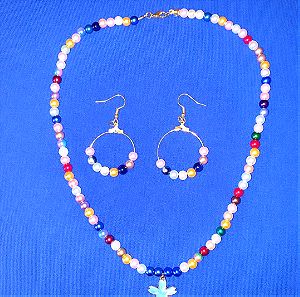 Handmade colorful necklace and earings set.