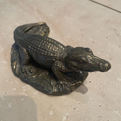 Crocodile figurine used, metal alloy for desk