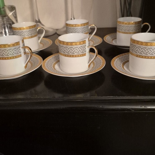 Vintage coffee set porcelain cups and saucers with gold patina Limoges new