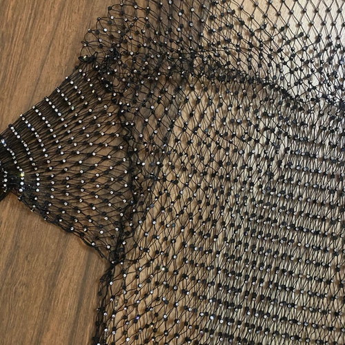 Shein mesh blouse black like new with rhinestones size M