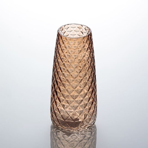 Decorative glass vase Caramel new, embossed diamonds Ø10x21cm