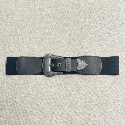 Elastic belt with western buckle new, black and silver, size 75