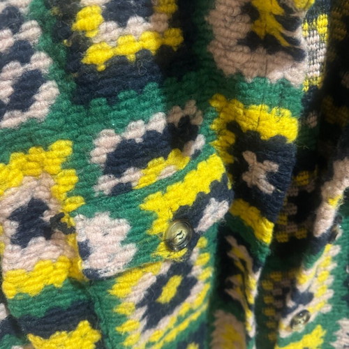 Knitted cardigan long like new, multicolored with pockets