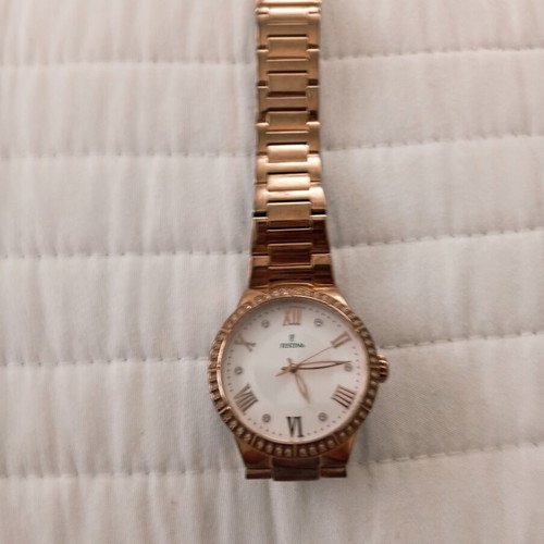 Festina women's watch with rose gold steel bracelet and zircon crystals