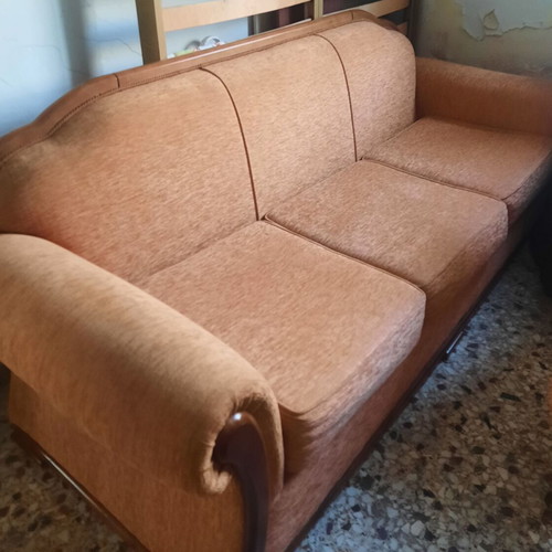 Sofa set vintage style with 3-seater sofa and 3 armchairs like new
