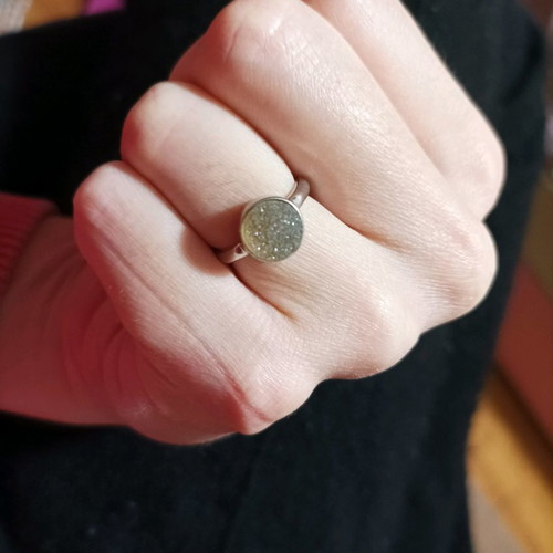 Silver S925 ring used Gregio with gray khaki stone