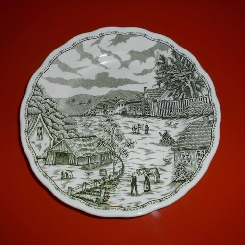 Vintage plate used ''Swiss Landscape'' green, 20 cm diameter
