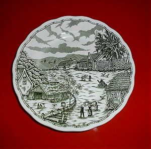 Vintage Plate, Πράσινο Πιάτο ''SWISS LANDSCAPE'', Πιάτο με Σκηνές Εξοχής - Χωριού (Διάμετρο 20 cm).