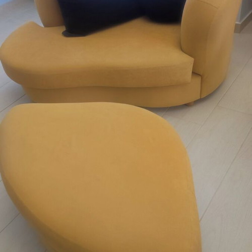 Two-seater sofa with stool set like new
