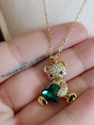 Teddy bear necklace like new, stainless steel with zircon