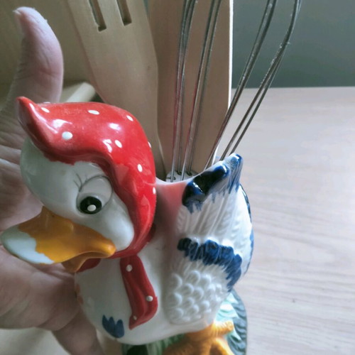 Vintage ceramic holder (duck design) like new for wooden spoon, fork and metal whisk