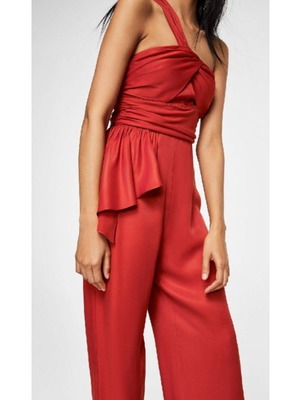 Mango red one-shoulder jumpsuit, size S