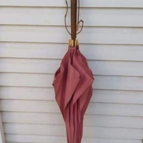 Umbrella vintage used with wooden handle and bone details, 68 cm