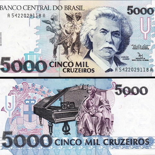 Brazil 5,000 Cruzeiros 1992 banknote new