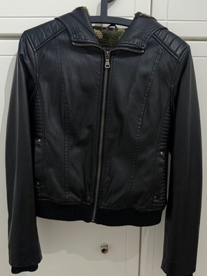 Attrattivo leather jacket used, size Small, black with green lining