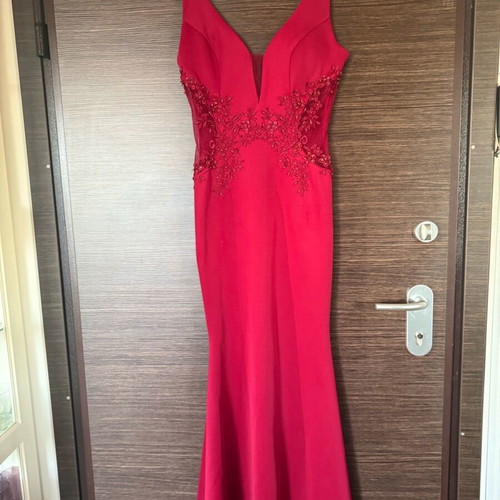 Evening dress with embroidery and side transparencies, mermaid hem M-L like new