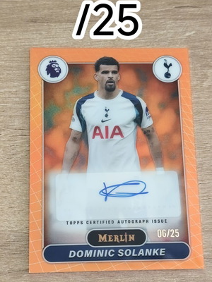 2026 Topps Merlin Premier League Dominic Solanke Orange Refractor Auto /25 SSP card