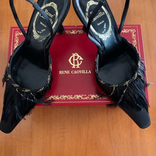 René Caovilla shoes used with natural feathers, size 38