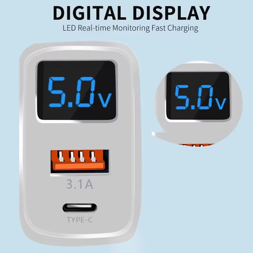 20W Charger with Digital LCD Display USB-A and Type-C new