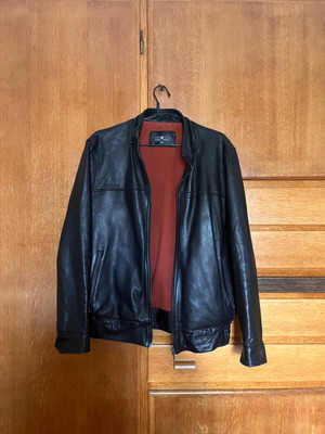 Navy & Green Genuine Leather Jacket Sheep Leather Fleece Lined Black Large Like New