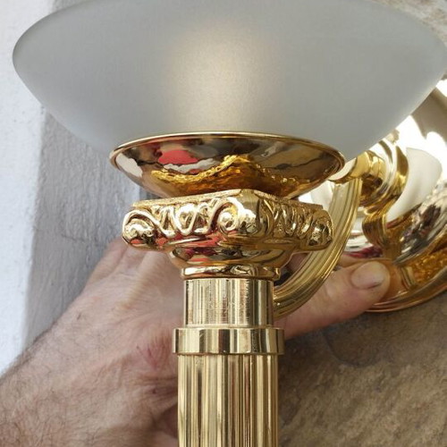 Brass gilded wall lights new, pair