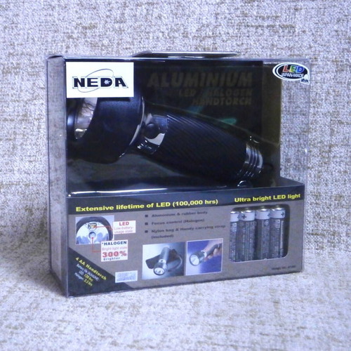 Handtorch Aluminium LED/Halogen NEDA flashlight new in sealed box