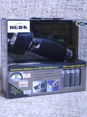Handtorch Aluminium LED/Halogen NEDA flashlight new in sealed box