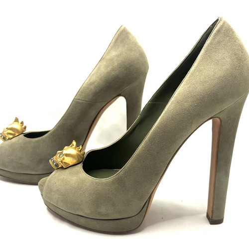 Alexander McQueen skull high heel shoes, green, size 39