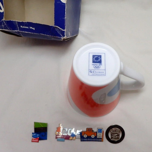 Athens 2004 Olympic Games mug and sponsor and mascot pins new