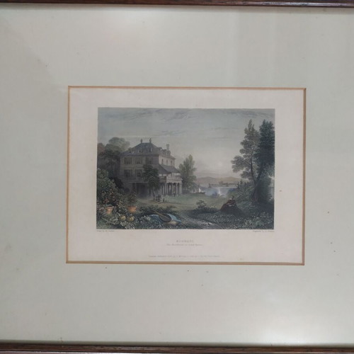 Hand-colored lithograph of Lord Byron's residence at Diodati used, 1833