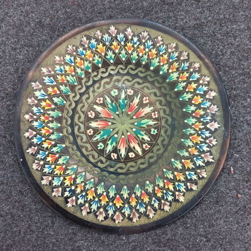 Metal Hanging Folk Art Tray used, 24 cm diameter
