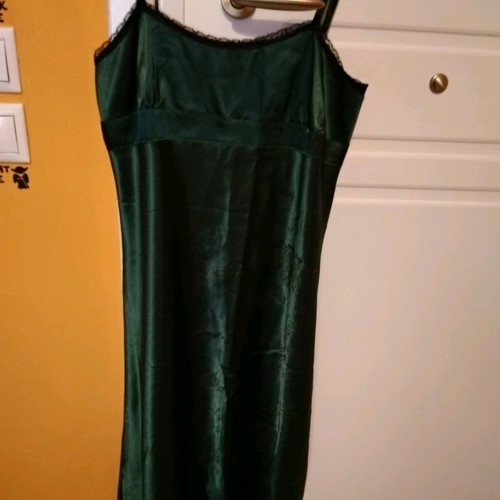 Satin midi dress Dixie new, emerald green, size S/M