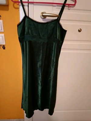 Satin midi dress Dixie new, emerald green, size S/M