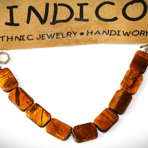 Bracelet tiger's eye mineral stones new, sterling silver 925