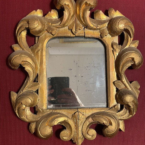 Woodcarved antique mirror used, over 120 years old, gold color