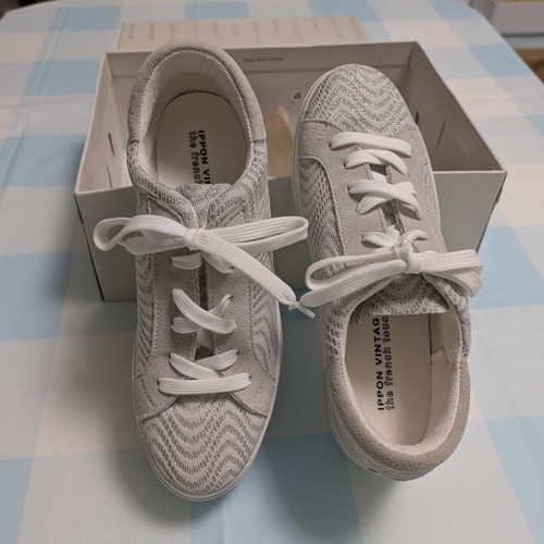 French vintage shoes new, natural suede and fabric, size 38