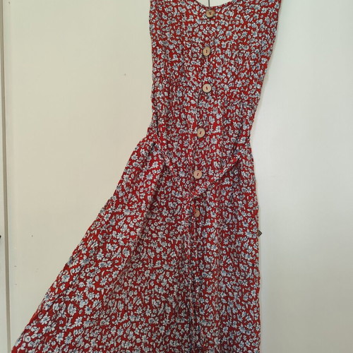 Maxi dress with flowers used, size Large, brick color