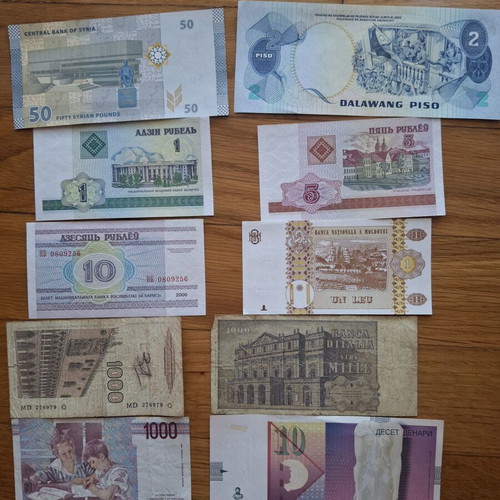 Banknotes used, set of 50 from around the world