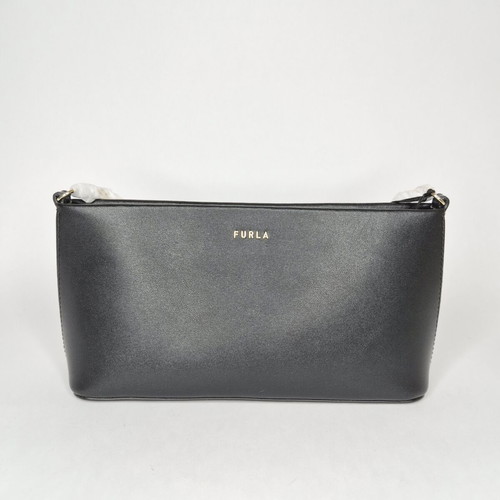 Furla Venere Classic crossbody bag new, black leather with gold chain