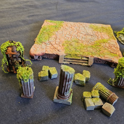 Ancient temple diorama for DnD and tabletop, hand-painted and stylized