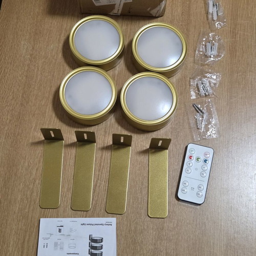Set of 4 gold LED wall lamps with remote control and batteries