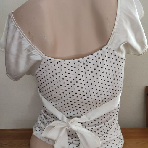 Blue & Sea Collection Romantic Top white with black polka dots, like new