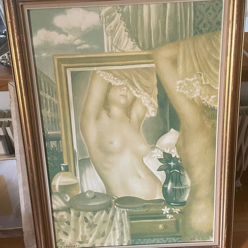 Manolidis Theodoros painting with nude girl 1/14 copies used collectible
