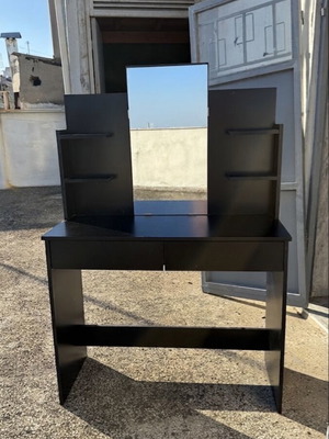 Makeup vanity with mirror and shelves like new, black