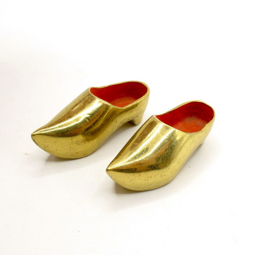 Vintage Dutch Bronze Miniature Shoes Klompen Set of 2 Like New