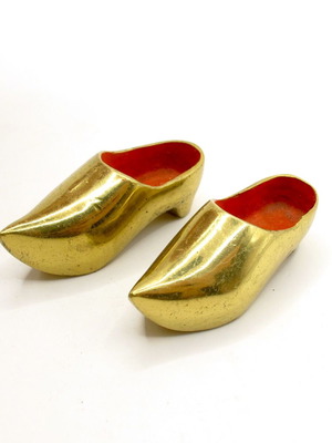 Vintage Dutch Bronze Miniature Shoes Klompen Set of 2 Like New