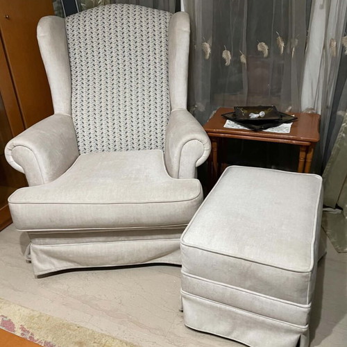 Handmade living room set like new with three-seat, two-seat sofa, chaise lounge and stool